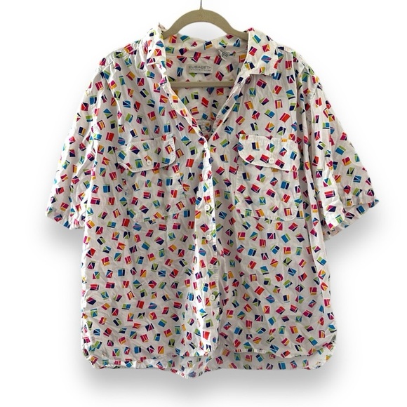 Vintage 90s Elisabeth White Patterned Short Sleeve Button Down Women’s Size 20 - Picture 1 of 15